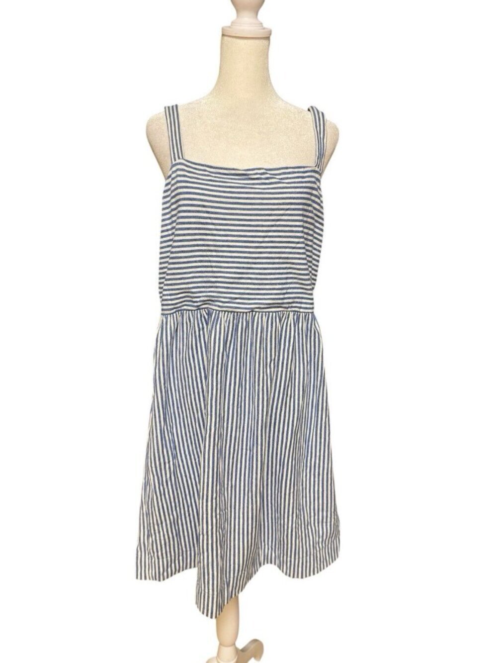 LOFT Blue White Striped Dress Sleeveless Cotton Size L Casual